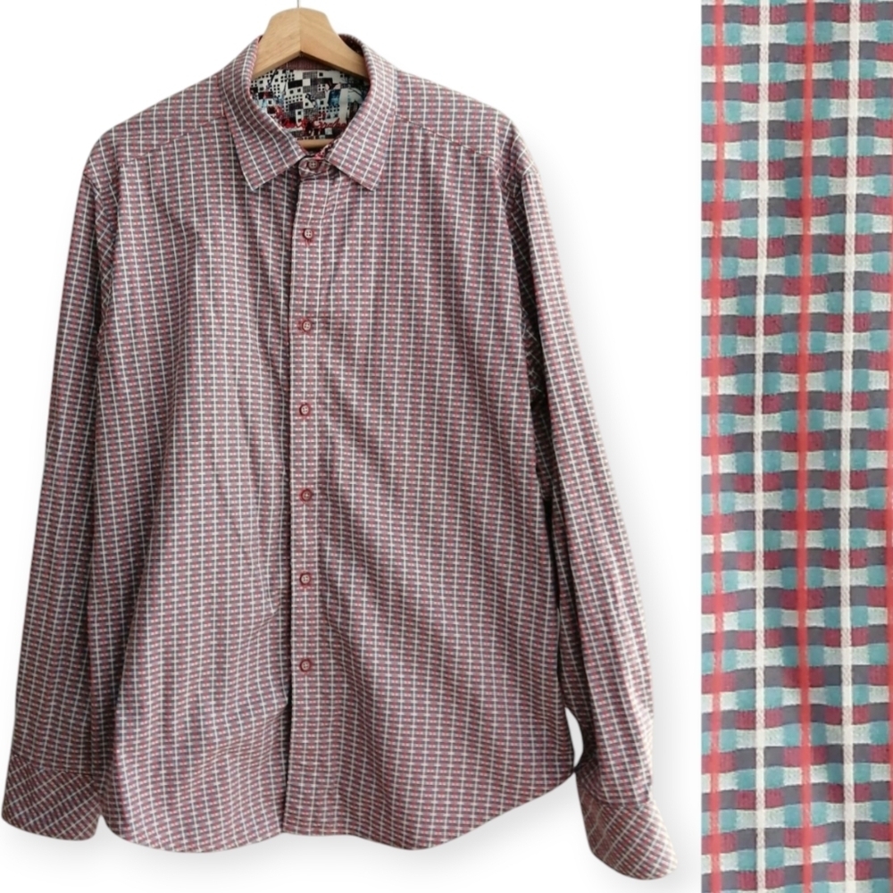 Robert Graham Men's Classic Fit Button Up Red and Blue Checkered Size XL
